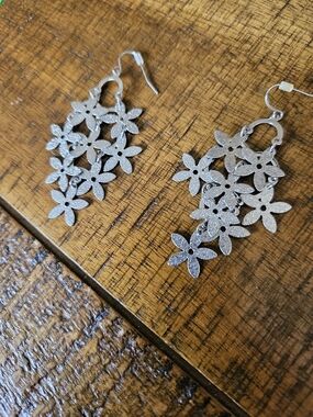 Sparkling Silver Floral Chandelier Earrings - Women's Jewelry